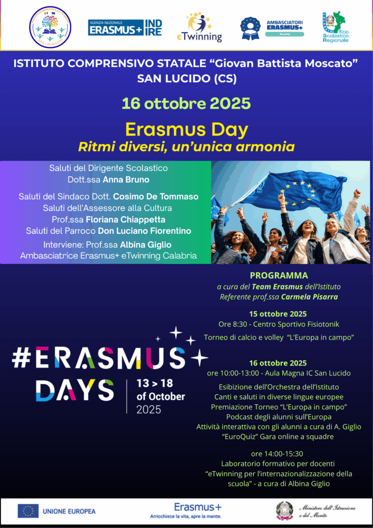 Gli #ErasmusDays sono una celebrazione internazionale di sei giorni dedicata al programma Erasmus+. Costituiscono un’occasione per organizzare o partecipare a eventi che mettano in luce i progetti e le opportunità di Erasmus+.