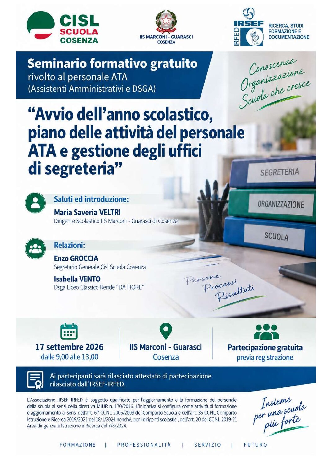 SEMINARIO FORMATIVO GRATUITO PER IL PERSONALE ATA